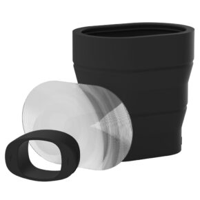 MagMod MagBeam Kit 2, jossa on kokoontaitettava musta silikonihuppu ja pinottavia läpinäkyviä suodattimia, on esillä valkoisella pohjalla, ja molemmat komponentit on taivutettu niin, että niiden erilaiset muodot ja tekstuurit tulevat esiin.