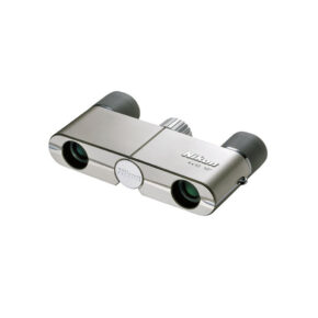 Nikon 4x10 DCF H The Nikon 4X10 DCF Binocular, Silver is a compact silver coloured binocular with black eyepieces and a central focus knob.