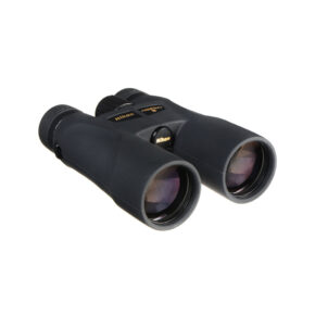 nikon prostaff 5 10x50 4 Nikon Prostaff 5 10x50 binoculars, black and tilted to the right, highlighting the large objectives and the central focusing wheel on a white background.