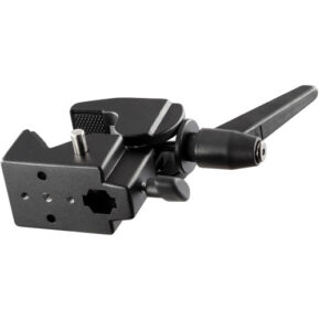 1584097422_739 Godox LSA-03 Nano Clamp -puristin on musta metallinen kiinnitin, jossa on säädettävät nupit ja vipukahva ja joka on suunniteltu laitteiden, kuten valaisimien tai kameroiden, turvalliseen kiinnittämiseen tai tarttumiseen.