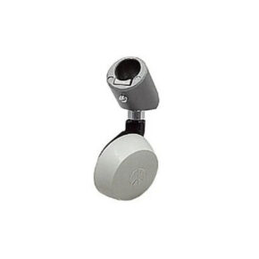 017 Manfrotto 017 19mm Tripod Wheels Single grey tripod wheel with cylindrical mounting bracket and circular cover with subtle logo on white background.