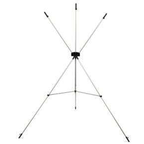 The Westcott X Drop Backdrop stands open and empty with its silver tripod frame and two upright arms against a white background.