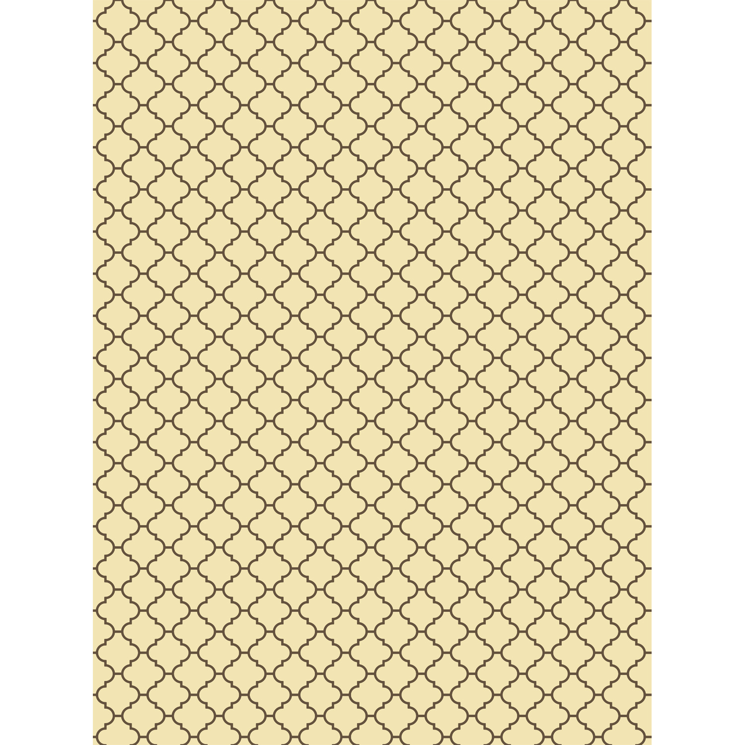 Westcott X Drop Sienna Modern Vintage Backdrop -taustakuvassa on saumaton beige tausta, jossa on yhtenäinen, symmetrinen geometrinen nelikulmainen kuvio, joka on rajattu ruskealla, mikä luo klassisen ja tyylikkään ilmeen.