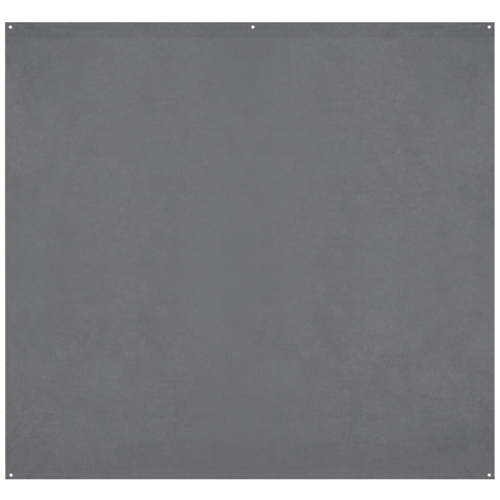 1656511560_733 Westcott X Drop Pro Wrinkle-Resistant Backdrop -taustakangas, neutraali harmaa (2,4 x 2,4 m) on neliön muotoinen, sileä kangaspintainen ja yläreunassa on metalliset läpiviennit ripustamista varten.