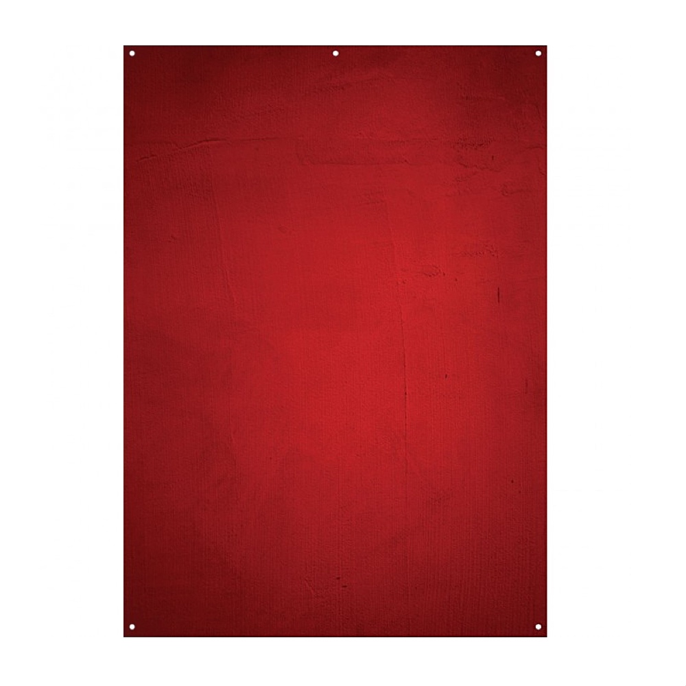 Westcott X Drop Fabric Backdrop - Aged Red Wall (152 x 213 cm), jossa on kuvioitu punainen pinta, suorakulmainen muoto ja neljä kulma-aukkoa valkoista taustaa vasten.