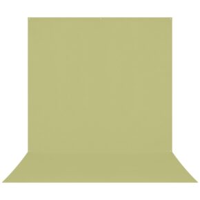 The Westcott X Drop Pro Wrinkle-Resistant Backdrop in Moss Green Sweep (2.4 x 4 m) provides a seamless light olive green surface between the vertical and floor areas, perfect for photography, here against a white background.