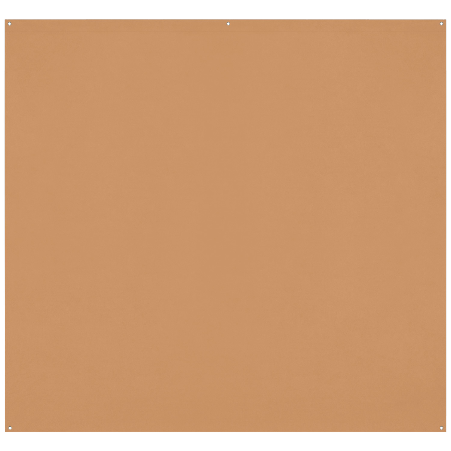 Westcott X Drop Pro Wrinkle-Resistant Backdrop in Brown Sugar (2,4 x 2,4 m) on neliönmuotoinen, sileä, kiinteä vaaleanruskea arkki, jossa on pienet kiinnitysreiät jokaisessa kulmassa ja keskellä yläreunassa, kuvassa valkoista taustaa vasten.