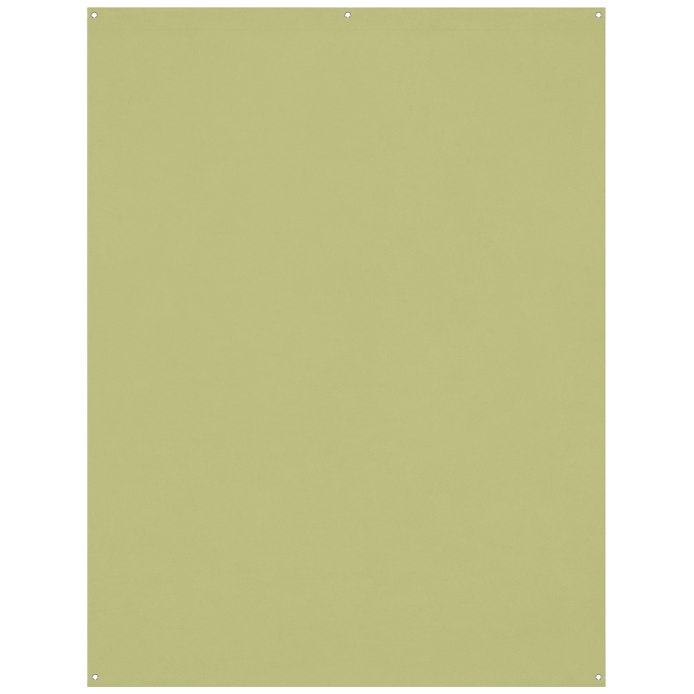 Westcott X Drop Wrinkle-Resistant Backdrop Moss Green (1,5 x 2,1 m) on suuri, sileä, suorakulmainen paneeli, jossa on pienet metalliset läpiviennit jokaisessa kulmassa ja yksi keskellä yläreunassa.