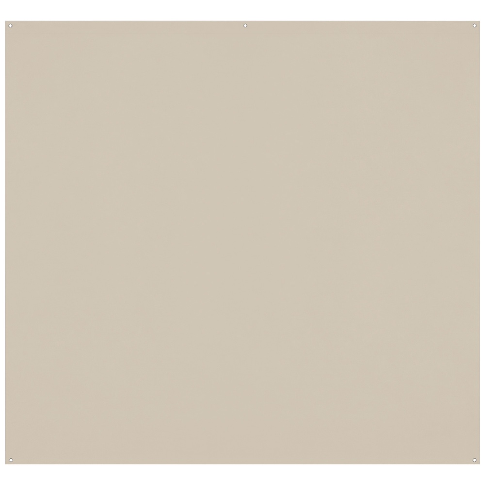 Westcott X Drop Pro Wrinkle-Resistant Backdrop Milk White (2,4 x 2,4 m) on vaaleanbeige suorakaiteen muotoinen arkki, jossa on pienet reiät jokaisessa kulmassa ja molempien sivujen keskellä valkoista taustaa vasten.