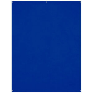 Westcott X Drop Wrinkle-Resistant Backdrop Royal Blue/Chroma Key Blue (1,5 x 2,1 m) on kiinteä suorakulmainen paneeli, jossa on neljä pientä pyöreää reikää kulmissa ja yksi yläreunassa, kaikki tasaisella, tasaisen värisellä pinnalla.