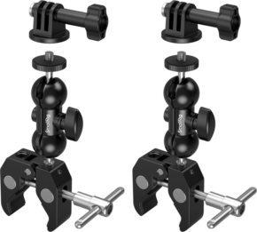 800q-01_132676 Two identical SmallRig 5321 Crab-Shaped Clamp Kit with adjustable arms and GoPro adapters are displayed side by side on a white background, with screw handles and ball joints for versatile positioning.