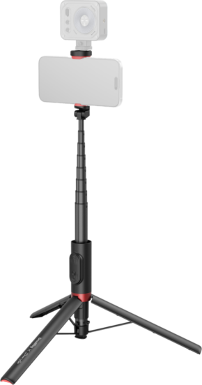 800q-01_133047 SMALLRIG 5292 X DREX LEE BOOM SELFIE STICK ST30 LITE BLACK, retractable black and red stand for smartphones and cameras, ideal for photography or video recording, visible against a plain background.
