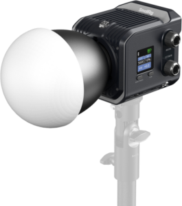 800q-01_133052 SmallRig 5380 RC 100C COB LED Video Light Ink Blue / Pro version The SmallRig 5380 RC 100C COB LED Video Light Ink Blue / Pro version, equipped with a large circular diffuser and mounted on a light stand, displays colour temperature and brightness settings on the control panel.