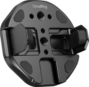 800q-01_133091 SMALLRIG 5157 Attachable phone mount for external SSD is a black mounting plate with two adjustable brackets and several threaded holes for secure mounting of camera equipment and accessories.