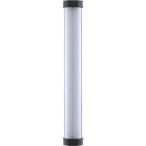 Godox TL30 RGB Tube Light -LED putkivalo, sylinterimäinen valaisin, jossa on valkoinen diffuusori kansi ja mustat päätykappaleet, näkyy pystysuorassa valkoista taustaa vasten.