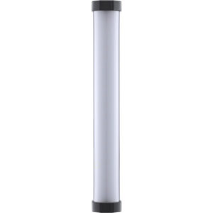 1619433698_107 Godox TL30 RGB Tube Light -LED putkivalo, sylinterimäinen valaisin, jossa on valkoinen diffuusori kansi ja mustat päätykappaleet, näkyy pystysuorassa valkoista taustaa vasten.
