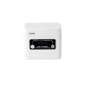 1742476666_131 Pienikokoinen, valkoinen Viltrox Camera Battery Charging Case Power Bank Fuji NP-W235 -kameralle, jossa on musta digitaalinen näyttö ja kaksi etupainiketta valkoisella taustalla.