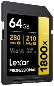 Lexar Pro 1800x SDXC U3 (V60) UHS-II R280/W210 64GB memory card