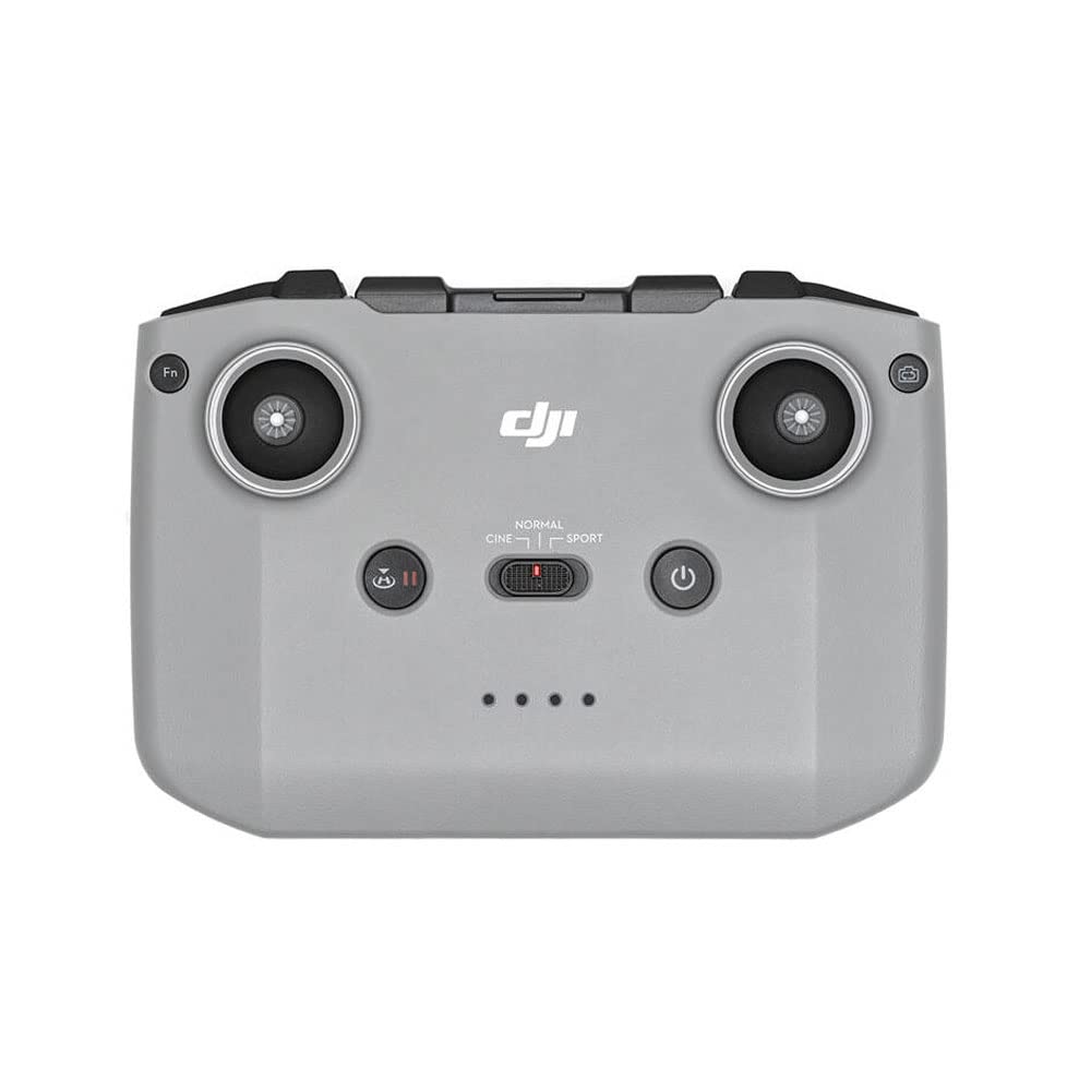 dji_rc-n1_ohjain Harmaa DJI RC-N1 -ohjainkaukosäädin, jossa on kaksi ohjaussauvaa, useita painikkeita, keskimmäinen toimintatilan kytkin, merkkivalot ja DJI-logo päällä, valkoista taustaa vasten.
