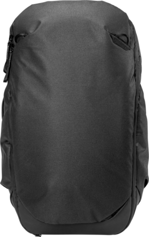 800q-01_123343 The black Peak Design Travel Backpack 30L has a sleek, minimalist design with hidden zippers against a white background.