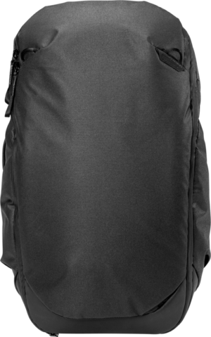 800q-01_123343 The black Peak Design Travel Backpack 30L has a sleek, minimalist design with hidden zippers against a white background.