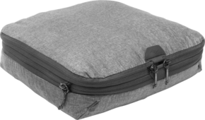 800q-01_123364 Peak Design Packing Cube // Medium // Charcoal is a grey rectangular packing cube with two black zippers and a fabric texture, with a light background.