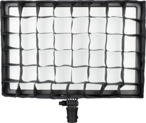 800q-01_127226 Nanlite Eggcrate for Lumipad 25 is a honeycomb mesh mount designed for rectangular LED studio lights, suitable for directing light in photography or video when mounted on a tripod.