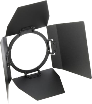 800q-01_128299 The Nanlite Barn Door Series FL-11 is a black metal light modifier with four adjustable flaps designed to be mounted on studio lights to control the direction and spread of light.