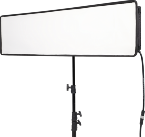 800q-01_128745 The Nanlite PavoSlim 240CL RGBWW LED panel is a rectangular LED light with a black adjustable stand, suitable for professional photography or video shooting, with a power cord attached to the right side.