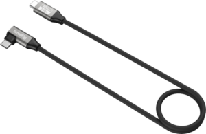 800q-01_133162 SmallRig 5076 USB-C Straight-to-Angled Cable (40Gbps, 240W, 60cm), musta, hopeisilla liittimillä ja merkinnöillä "SmallRig" ja "240W", näkyy valkoisella pohjalla, ja sen toinen pää on löysästi kierretty.