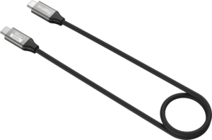 800q-01_133164 SmallRig 5074 USB-C Straight-to-Straight -kaapeli (40Gbps, 240W, 60cm), jossa on hopeiset liitinpäät, on valkoisella pohjalla, ja toinen pää on kierretty silmukkaan.
