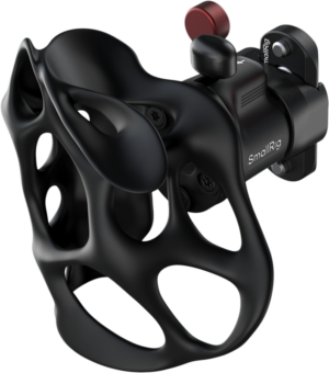 800q-01_133650 SmallRig 5242 ImageGrip Series Fluid Handle with NATO Strap (left-hand side) is a black, contoured accessory with an open design and a red adjustment knob, designed to attach securely to a camera rig.