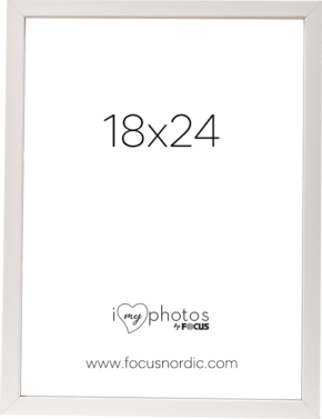 800q-01_51001824RV The Focus Rock White 18x24 photo frame features the text "18x24" in the centre and, at the bottom, the text "i love my photos by FOCUS" and ‘www.focusnordic.com’.