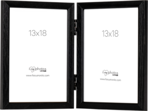 800q-01_5101318RSV Focus Rock Black Double 13x18 is a black double bordered frame with two slots for 13x18 cm photos, each with placement text and website URL on a white background.