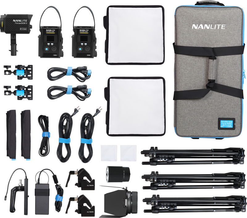 800q-02_128418 Nanlite PavoSlim 60B x 2 & Forza 60B II KIT - 3-Light Kit with Light Stand
