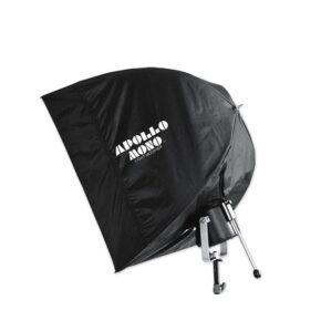 1319805575_942 Westcott 70cm Recessed Front Apollo Mono is a black light modifier with reflective inner side, with bracket for studio photography. The Apollo Mono Light Modifier logo in white text appears on the fabric panel.