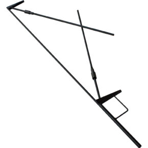 Westcott Fast Flags 46 x 61 cm kokoontaitettava kehys, musta metallikehys, jossa on kaksi säädettävää tankoa ja suorakulmainen pohja, näkyy valkoisella pohjalla.