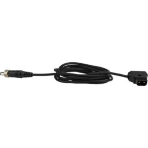 1452674750_668 The Westcott Flex D Tap cable is a black power cable with a D-Tap connector at one end and a BNC connector at the other, and is shown loosely wrapped in a white background.