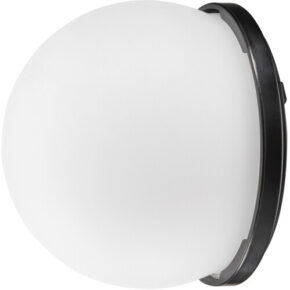 Westcott FJ200 Diffusion Dome on pyöreä, seinään kiinnitettävä valaisin, jossa on valkoinen himmeä lasikupu ja musta jalusta.