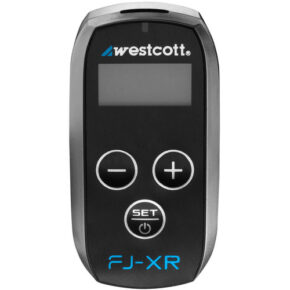 1611229413_721 A Westcott FJ-XR wireless receiver, featuring a small display, plus/minus buttons, a SET button and the Westcott logo on the front.