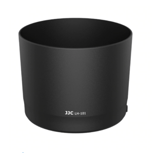 1615190994_721 Black cylindrical camera lens cover, JJC ET 101 Zonnnekap RF 800mm, shown on a white background.