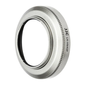 1636634061_044 JJC HN 40 Vastavalosuoja Zilver -suojalevyn sovitinrengas, hopea, jossa on kuvioidut reunat ja näkyvä malliteksti sivulla, kuvassa vinossa.
