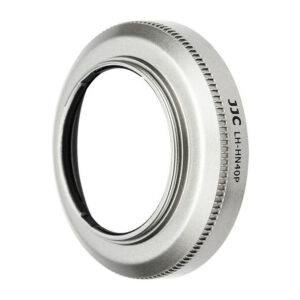 1636634061_044 JJC HN 40 Vastavalosuoja Zilver -suojalevyn sovitinrengas, hopea, jossa on kuvioidut reunat ja näkyvä malliteksti sivulla, kuvassa vinossa.