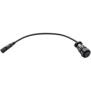 1637066251_727 The Westcott Flex Cine Dimmer Adapter for Original Flex Daylight Mat (1' x 2') is a black cable with a small connector at one end and a larger, round, multi-pin connector at the other end, shown with a white background.