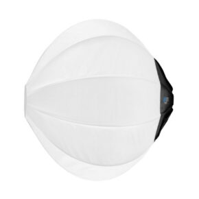 Westcott Rapid Box Switch 20" Lantern on valkoinen, kupolimuotoinen valokuvaussoftbox, jossa on uurrettu rakenne ja musta kiinnitysalue toisessa päässä.