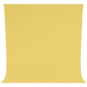 1673963931_066 The Westcott Wrinkle-Resistant Backdrop in Canary Yellow (2.7 x 3 m) is stretched flat with a light yellow tone, slight curvatures at the bottom and two small metal grommets at the top.