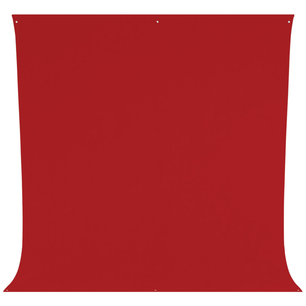 1674029095_512 The Westcott Wrinkle-Resistant Backdrop in Scarlet Red (2.7 x 3 m) is a large rectangular fabric canvas with small grommets in each corner, printed against a white background.