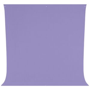 1674046957_021 Westcott Wrinkle-Resistant Backdrop, Light Purple (2,7 x 3 m) on väriltään kiinteä laventeli, hieman kaarevat alareunat ja pienet läpiviennit ylhäällä ja alhaalla helppoa ripustamista varten.