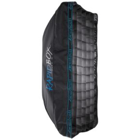 1680605453_950 The black rectangular Westcott 40 degree Egg Crate Grid for Rapid Box Switch & Strip has a honeycombed front, blue RAPID BOX text on the side and blue stitching on the seams.