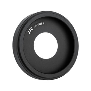 1705936115_343 The black, round JJC EW 55 Canon lens hood with a large central aperture is visible against a white background.